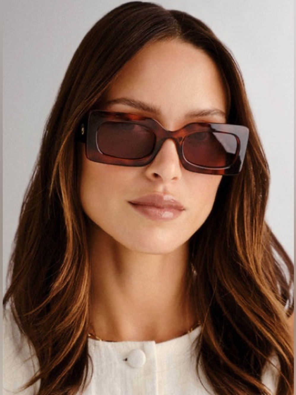 Wide Rectangular Brown Sunglasses for Women